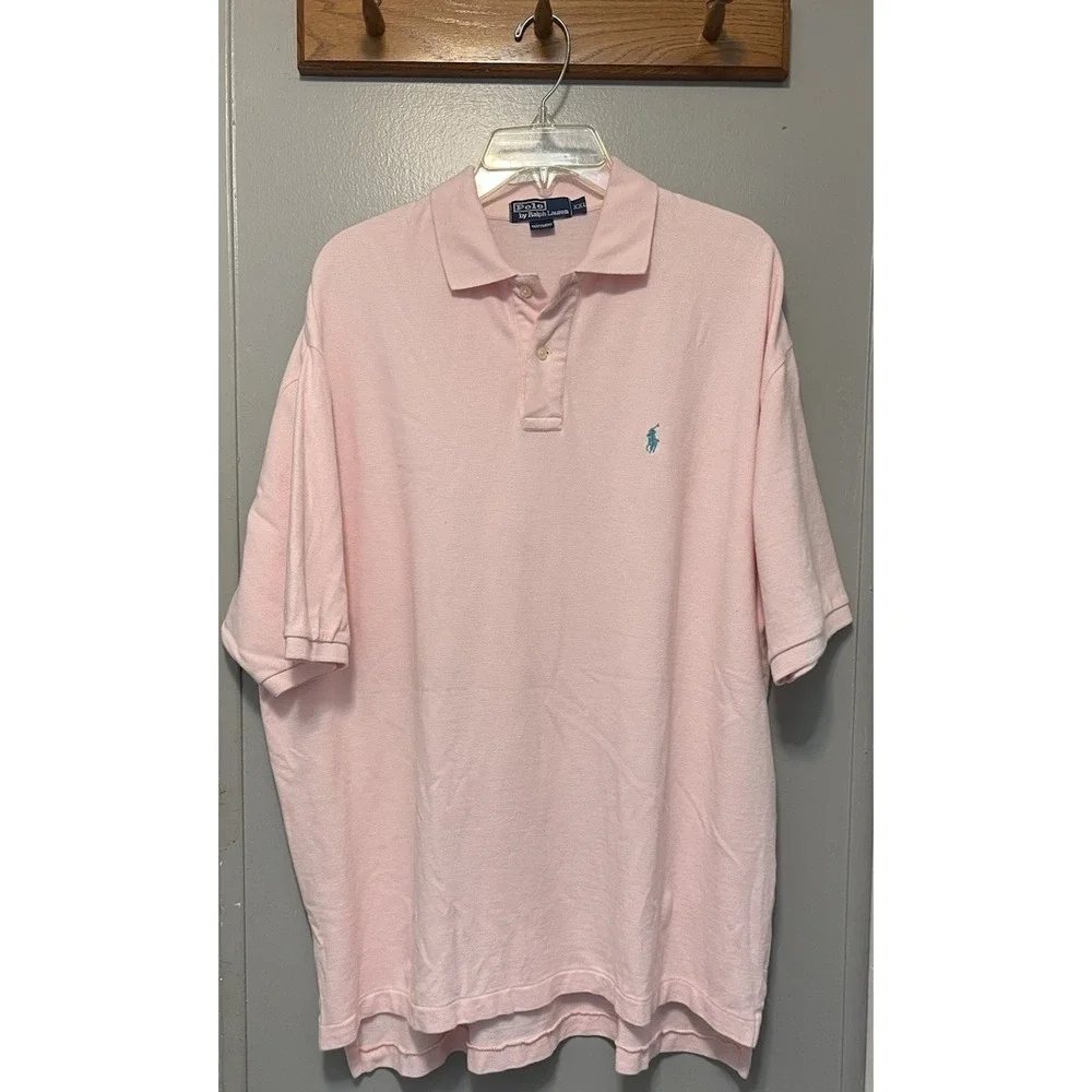 Polo Ralph Lauren Shirt Mens 2XL Pink Short Sleeve Polo With Teal Pony Cotton